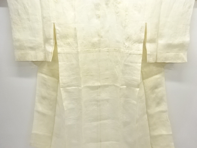 JAPANESE KIMONO / ANTIQUE PURE LINEN OPENWORK WEAVE BRANCH FLOWER PATT
